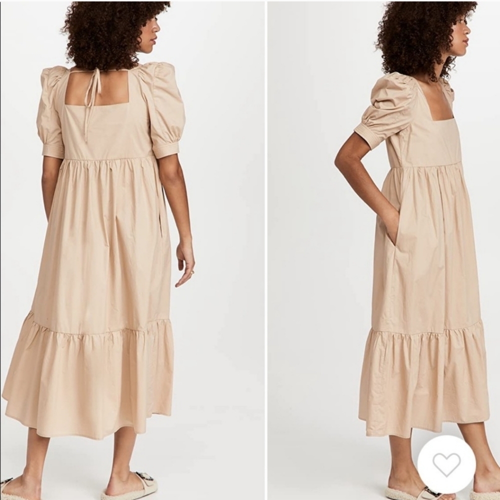 En Saison Square Neck Midi Dress Peasant‎ Tiered Short Puff Sleeves Tan Size XL